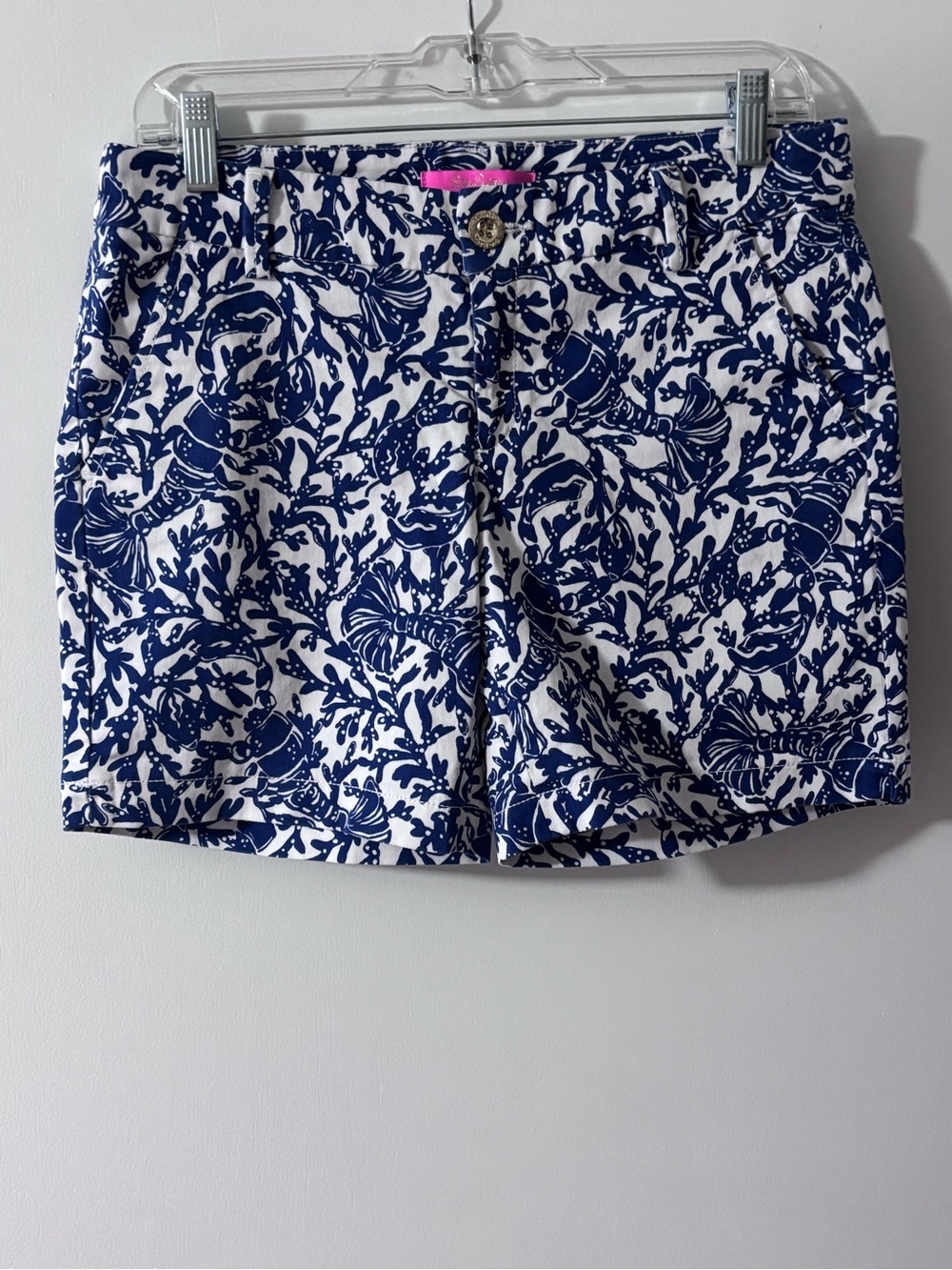 Lilly Pulitzer Blue White Lobster Coral Print Cotton Shorts Size 4